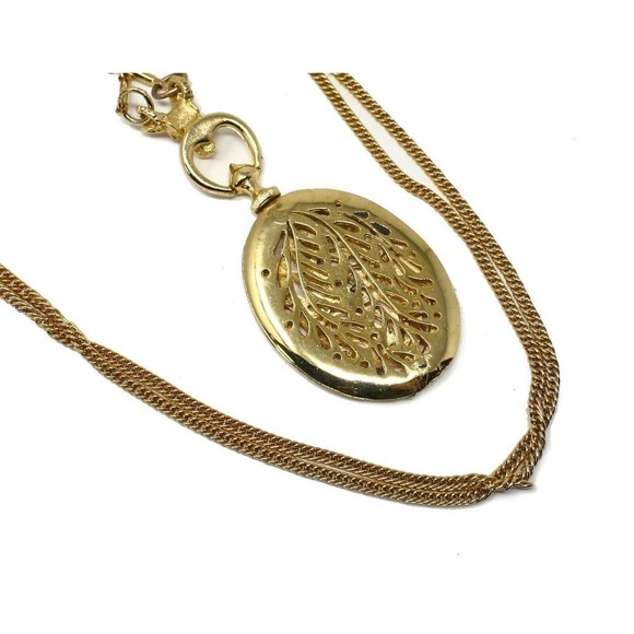 Vintage Ornate 32" Long Multi Chain Statement Necklace w Oval Pendant - Hey Viv - Picture 3 of 6